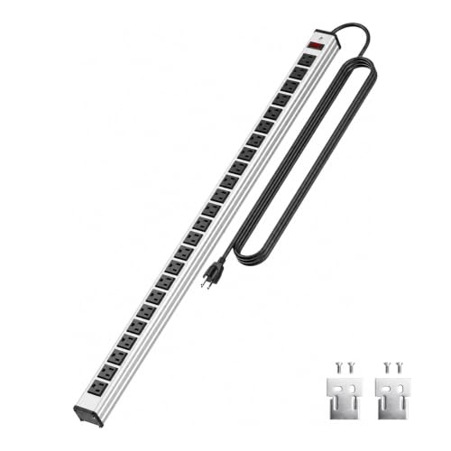 24 Outlets Long Power Strip Heavy Duty Metal Socket Power Strip Aluminum with 15-Foot Extension Power Cord ETL Certified