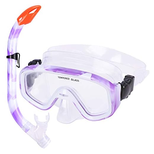 Kids Snorkel Set, Children Anti-Fog Diving Mask Swimming Goggles Semi-Dry Snorkel Equipment Snorkeling Packages Swimming Gear for Youth Boys Girls Age 5-10 (Purple White)