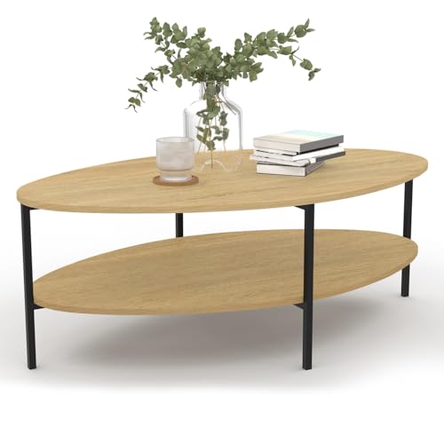 IDMarket - Mesa baja ovalada doble bandeja Detroit diseño industrial