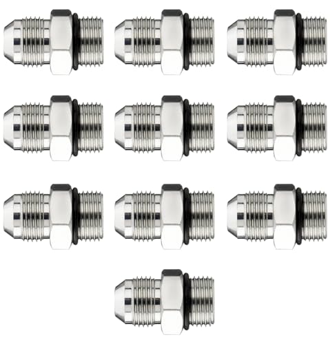 Image of 10 Pack Hydraulic Hose Adapter Fittings: 1 /2 inch JIC 37 Male x #8 SAE /ORB Male, Straight Tube Fitting Kits with Protection Cover - 6400-08-08