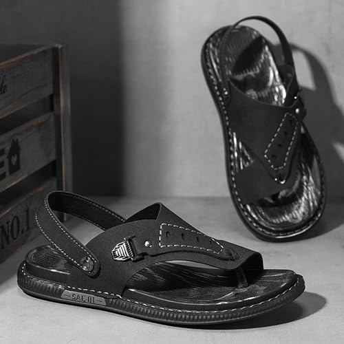 Premium Men's Flip Flop Sandals with Leather Upper Two Ways to Wear Comfortable Non Slip Rubber Sole Fashionable Design Ideal for Summer Outdoor Activities4