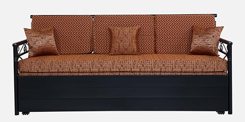 Image of 3 Seater Metal Sofa Cum Bed with Hydraulic Storage | King Size Sofa Cum Bed | 3 Seater Sofa Set, Metal Sofa Set for, Living Room, (King Size (Multi Brown & Black)