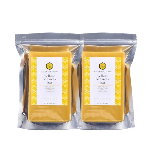 Beesworks Yellow Beeswax Bars (2 lbs) | 100% Pure Cosmetic Grade Triple-Filtered Beeswax for DIY Skin Care Lip Balm Lotion and Candle Making (1 lb Bars - Pack of 2)