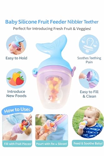 Image of Baby Skin Care Powder Talcum Puff Case Cum Container Box With Fruit Feeder Nibbler Teether For Babies /Kids /Toddler /New Born BPA Free (PATTERN 47)