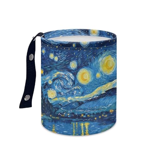 Image of Starry Night Print Portable Car Garbage Bin Collapsible Hanging Portable Dustbin Bin Waste Basket Car Accessories Interior for Car SUV Trucks Universal