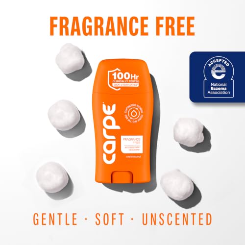 Image of Carpe Underarm Antiperspirant Deodorant for Men and Women - 100 Hour Sweat & Odor Control - Antiperspirant Deodorant for Sensitive Skin - Fragrance Free - 3 Pack