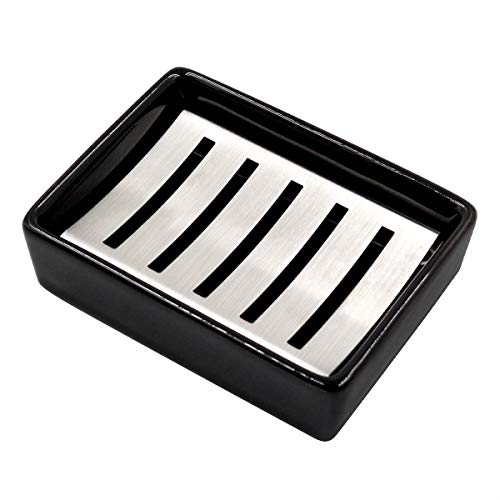 Ulable Porte-savon en céramique 304 en acier inoxydable, double couche, porte-savon auto-drainant, économiseur de savon durable, facile à nettoyer, boîte à savon pour salle de bain Cover