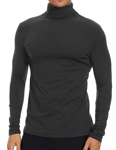 SIMIYA Herren Rollkragen Basic Männer Langarmshirt: Slim Fit Innenfleece Thermounterwäsche Oberteil Langarm Elastisch Rollkragenshirt Angenehm und Atmungsaktiv(Grau,XL)