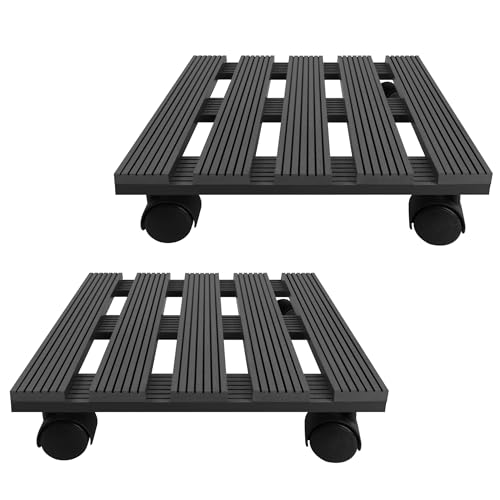 PEILU 2X Pflanzenroller Outdoor 30x30cm Pflanzen Untersetzer mit 360 Drehbare Rollen Blumen Rollbrett bis 100KG Gefäßroller für Sonnenschirmständer Mülleimer Regentonne Pflanzentopf (Anthrazit)