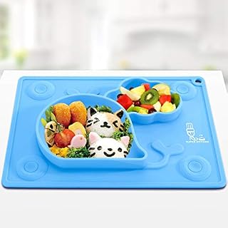 Silicone Baby Suction Plates for Toddlers Kids, Babies Feeding Mat, Placemat, Suction Bowl for Baby Led Weaning 27.5×19.7cm, Blue, by Super Kitchen