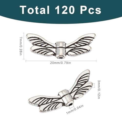 SUNNYCLUE 1 Box 120Pcs Dragonfly Wing Beads Bulk Silver Wing Bead Charm Alloy Metal Tibetan Vintage Fairy Wings Spacer Beads for jewellery Making Beads DIY Christmas Necklace Earrings Beginners Women - Image 2