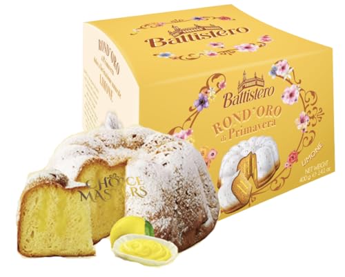 Battistero Easter RondOro Golden Round Sweet Lemon Cake 400g Naturally Leavened Italian Cake with Lemon Filling & Gold Finish - Panettone Style Bake