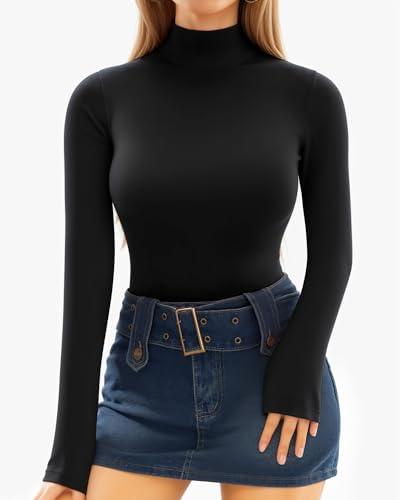 Image of MANGOPOP Women's Scoop Neck Long Sleeve Stretchy Basic Bodysuit Jumpsuits