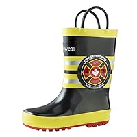 OAKI Kids Rubber Rain Boots with Easy-On Handles, Fireman Rescue, 3Y US Big Kid