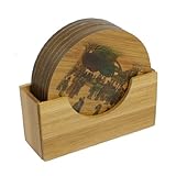  Ruilogod 6 Pcs ancien peuple chinois Imprimer Coupe en verre Tasse de café Tapis Tapis Sous-verres en bambou