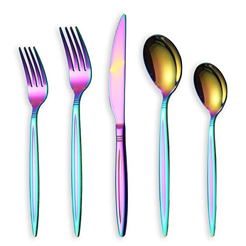Rainbow Flatware Set 20 Pieces, Stainless Steel Colorful Silverware Set, Titanium Plating Rainbow Cutlery Set, Rainbow Utensil Sets Service Set for 4 (Shiny Rainbow) Rainbow Flatware Set 20 Pieces, Stainless Steel Colorful Silverware Set, Titanium Plating Rainbow Cutlery Set, Rainbow Utensil Sets Service Set for 4 (Shiny Rainbow)