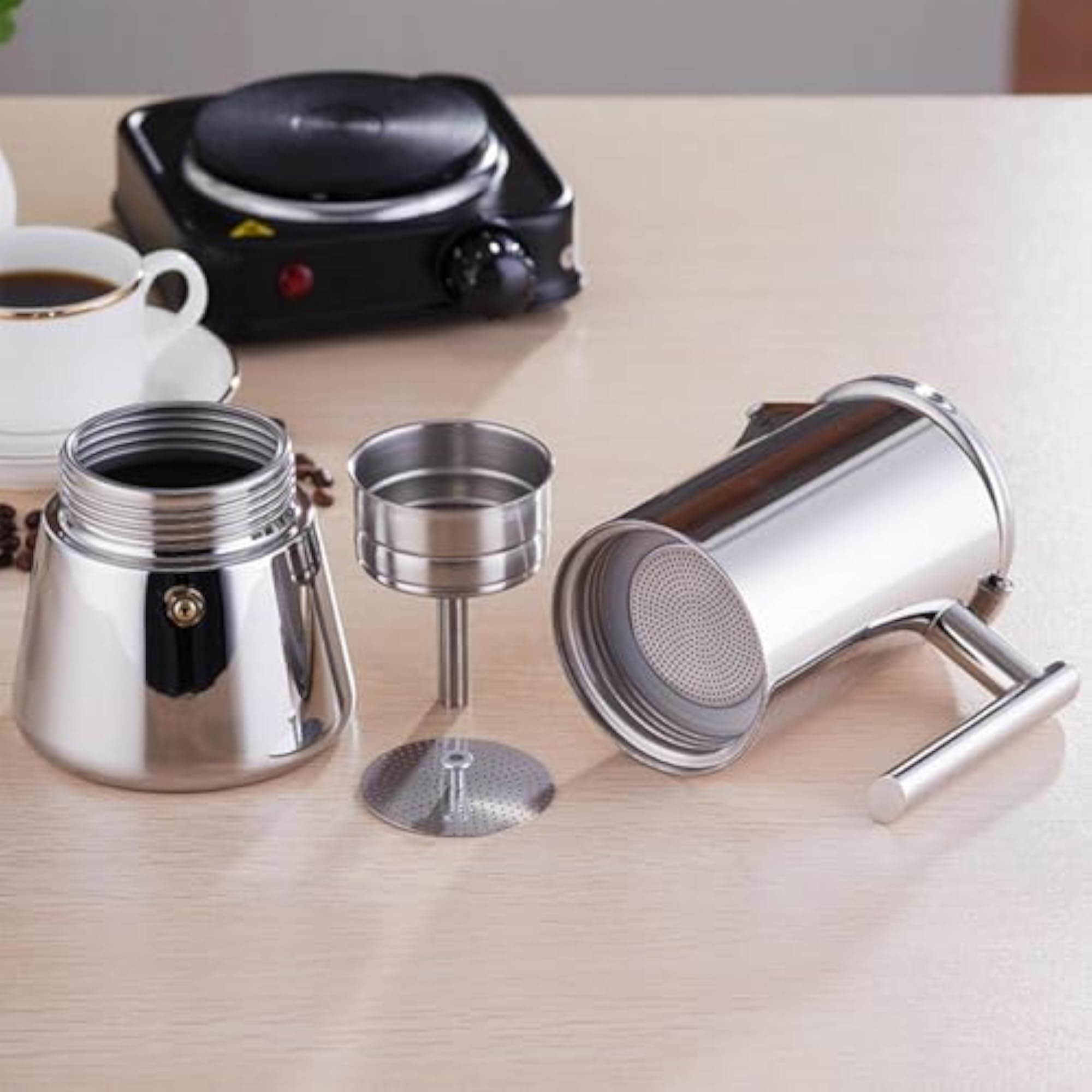 Moka Pot 6 Cup Stovetop Coffee Maker for Home & Camping