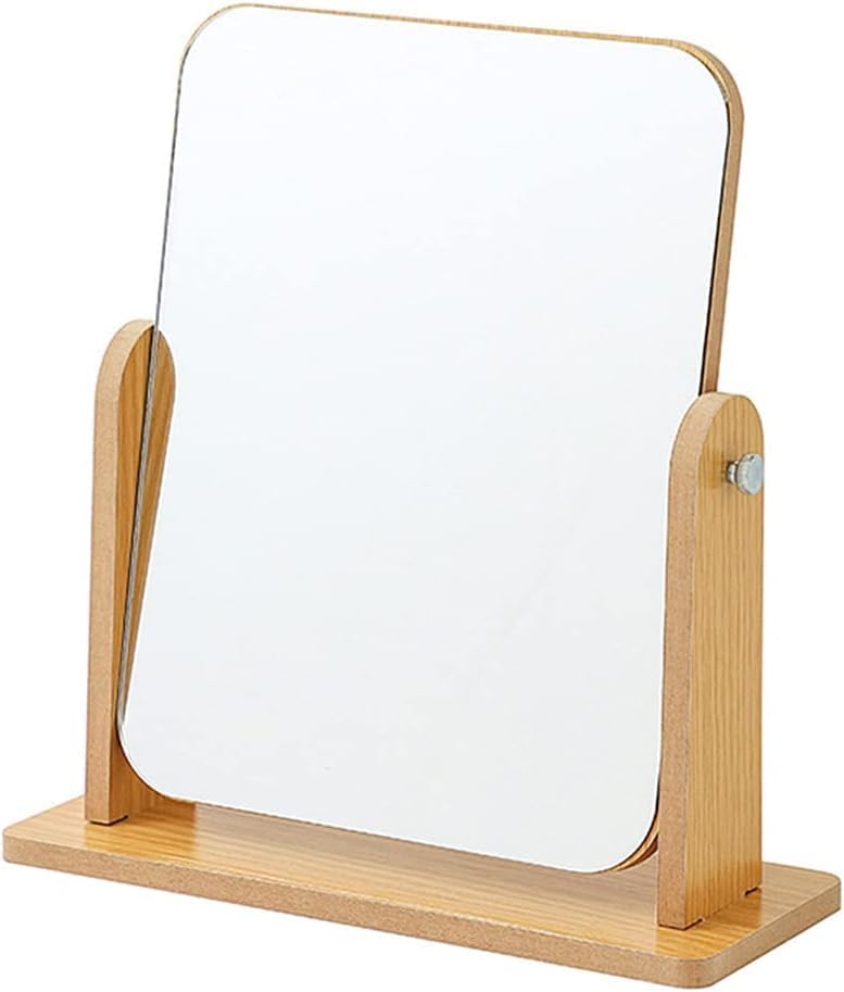 MEETDIP Wooden Mirror 360 Degree Portable Adjustable Table Desk Mirror Vanity Makeup Mirror, Bathroom Living Room Shave Makeup Mirror (PO1/Wooden-Square)