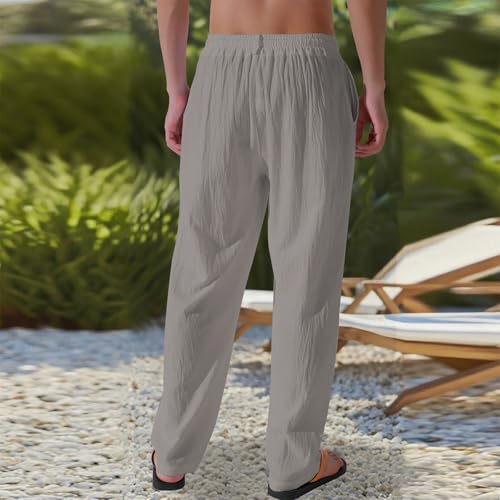 Men's Long Pants Drawstring Breathable Elastic Waist Trousers Straight-Leg Comfortable Casual Pant Beach Vacation4