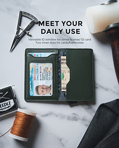 Image of VULKIT Slim Pop up Wallet for Women Minimalist Credit Card Holder with Leather Slots Men's Bifold RFID Blocking Metal Wallets, Olive Green, S, Minimalist