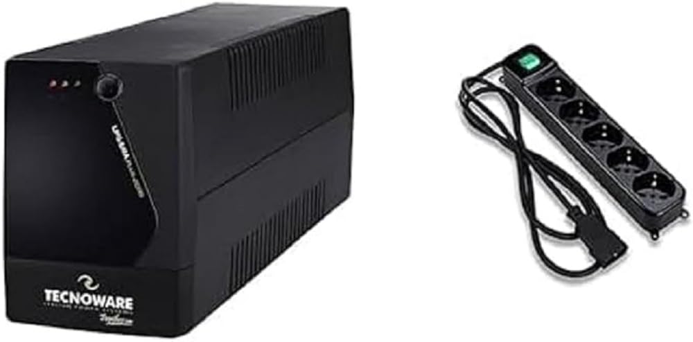 Tecnoware UPS ERA PLUS 2000 - Gruppo di Continuità - Doppia Batteria Per Autonomia fino a 40 Min/PC o 120 Min/Modem - Potenza 2000 VA + Multipresa-Ciabatta Protezione Sicurezza - Spina Ingresso IEC