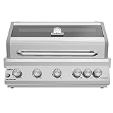 Grillfürst Gasgrill G591G - 5-Brenner Edelstahl, Einbau Gasgrill mit Heckbrenner und Sichtscheibe, Outdoorküchen Grill mit doppelwandigem Deckel und Gusseisen-Rosten