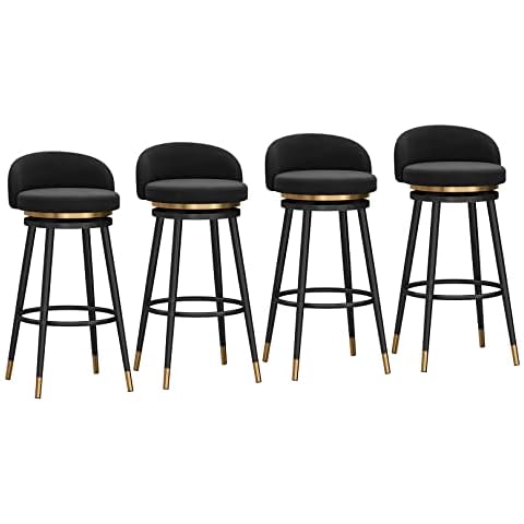 Guyifuny Swivel Bar Stools for Kitchen Counter Wrought Iron Bar Chairs with Backrest Tall Barstools Velvet Round Cushion Kitchen Island Stools - Blue Cover