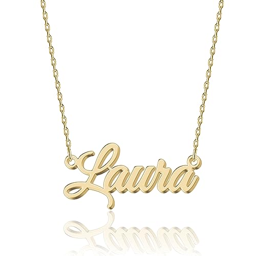 Collar de Nombre Personalizado en Oro de 18K Laura - Colgante de Acero Inoxidable Grabado Personalizable para Mujeres - Regalo para Cumpleaños, Aniversarios, Graduaciones y el Día de San Valentín