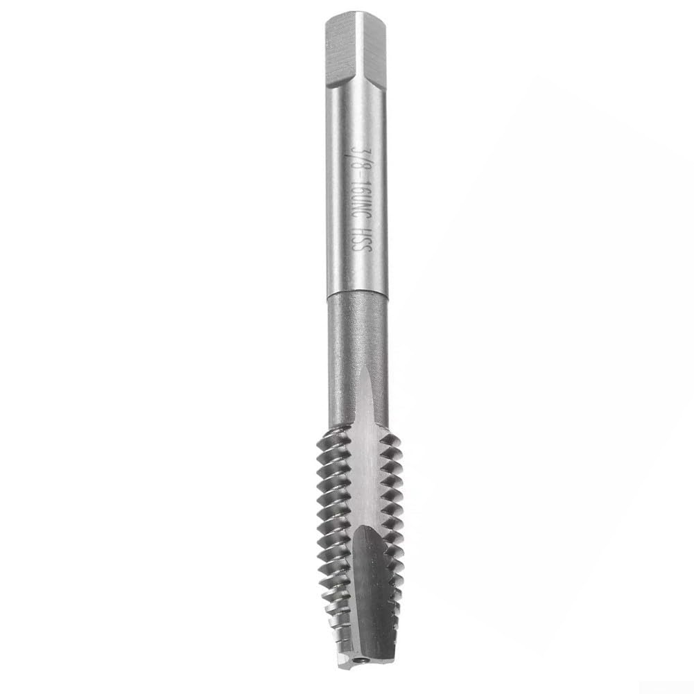 Maschio filettato a spirale 3/8-16 UNC, acciaio ad alta velocità (per HSS) non rivestito con 3 scanalature per maschiatura a foro passante in acciaio inossidabile, alluminio e lieve