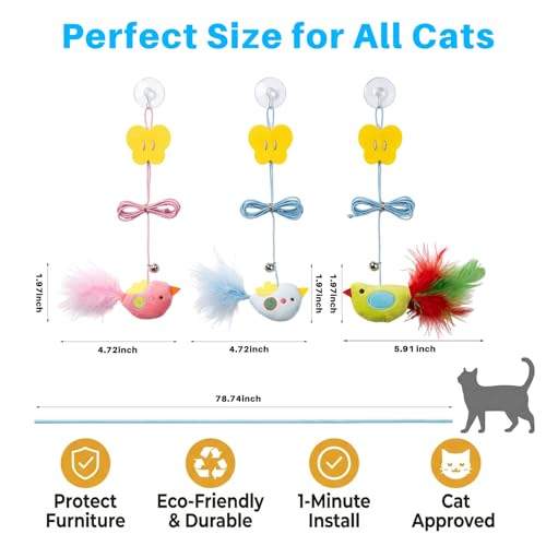 Juguete para gatos para colgar en la puerta con pájaro de plumas Walfront 8