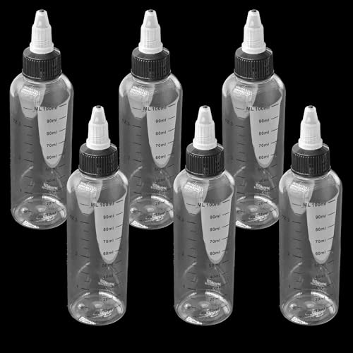 pson 6Pcs 3.4oz(100ml) Plastic Dispensing Bottles, Clear Bottles with Leak Resistant Twist Top Caps for Liquids, Oils, Inks, Sauces, Arts, Crafts, and Travel Use