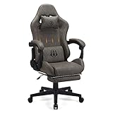 haha. Ergonomic Gaming Chair - Swivel Office Chair with Footrest, Grey Leather, 8010