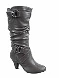 Forever Link Maggie-39 Women's Fashion Low Heel Zipper Slouchy Mid-Calf Boots Shoes,Grey,8.5