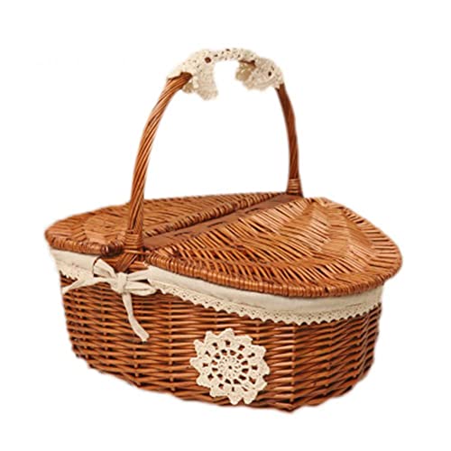 LetsDressUp Cesta de mimbre de estilo rústico ovalada con asas y forros plegables para picnics, fiestas Cover