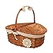 LetsDressUp Cesta de mimbre de estilo rústico ovalada con asas y forros plegables para picnics, fiestas