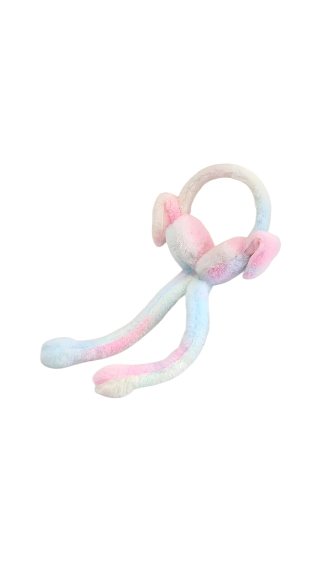 Kids cute rabbit Winter Earmuffs With Moving Rabbit Ear Cover for Girls&boys Woolen Plush Casual Ear Warmer Fashion Accessories Windproof Ear Muff Headphone 3 to 10 years (Rainbow) 1