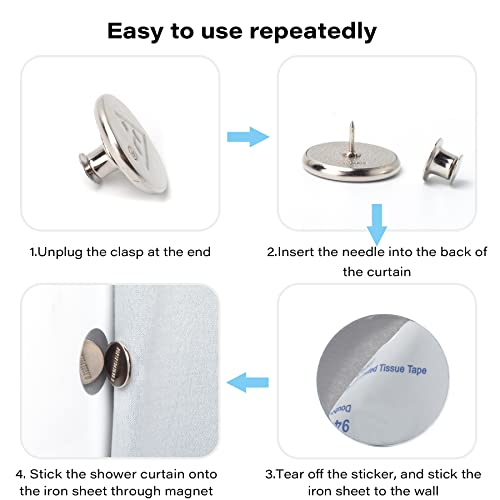 8 Pcs Shower Curtain Weights Magnetic With Back Tack, Keep Curtain Liners Closed&Tight To Side Walls, Windproof Stop Protect Splash Clips Heavy Strong Magnets Add Weight With 16 Patch, For All Tubs #TOP4