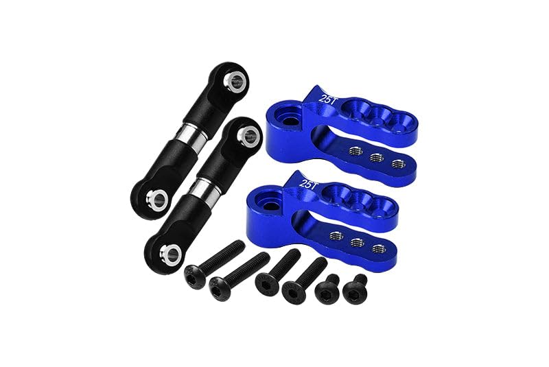 Aluminum 7075 Alloy Servo Horn 25T with Stainless Steel Adjustable Steering Link for Traxxas 1:10 E-Revo VXL Brushless/Revo 3.3 / Slayer Pro/Summit/T-Maxx 3.3/1:7 AWD XO-01 Upgrades - Blue
