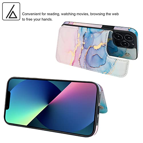 Image of HAOPINSH for iPhone 13 Pro Case Wallet with Card Holder, Pink Blue Marble Pattern Back Flip Folio PU Leather Kickstand Card Slots Case for Women Girls, Double Magnetic Clasp Shockproof Cover 6.1 inch