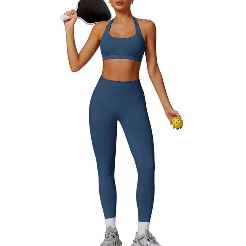 JN JANPRINT Conjunto de gimnasio sin costuras para mujer, 2 piezas, brasier deportivo sin espalda, leggings ocultos, trajes de yoga, chándal de entrenamiento
