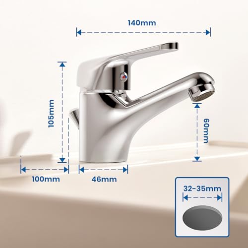 Auralum Wasserhahn Bad mit Zugstange, Einhebel-Waschtischarmatur mit Ablaufgarnitur, Chrom Einhandmischer Waschbecken Armatur Badarmatur Mischbatterie Waschtischmischer für Badezimmer