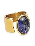 SINGULARU - Anillo Índigo Azul. Acero con Baño en Oro de 18 Kt y Piedra Natural. Joyas Para Mujer. Talla 14