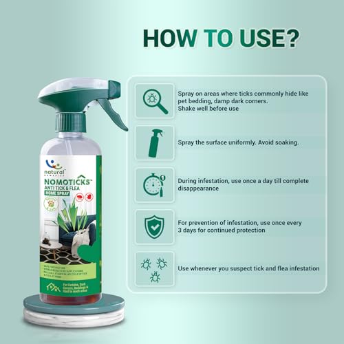 Image of Natural Remedies Nomoticks Anti-Tick & Flea Home Spray, Kills Ticks & Fleas for Pet Beds,Furniture & Cracks, Fast-Drying, Non-Sticky, Daily Use, Natural Ingredients, Safe for Dogs, Cats & Pups-450 ml