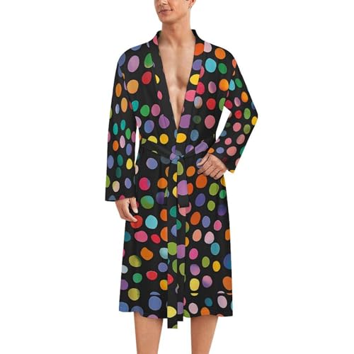 Colorful Dots Funny Men's Robe Soft Lightweight Bathrobe Long-sleeve Spa Robes