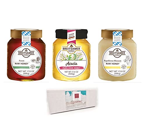 Breitsamer Raw Honey Jar Variety Bundle - Creamy Rapsflower, Acacia, Forest Honey 17.6 Ounce Jars. #TOP1