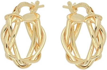 Round Earrings Braid Pattern in 18kt Gold and 925 Sterling Silver...
