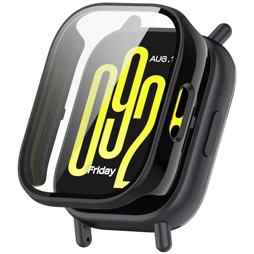 Fit for Redmi Watch 5 Active Case Cover, Scratch-Resistant Full Coverage Hard PC Protective Case &Tempered Glass Screen Protector Bumper for Xiaomi Redmi Watch 5 Active (Black)