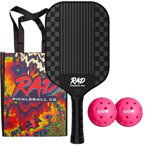 RAD Retro Pro Pickleball Paddle Set – USAPA Approved – T700 Carbon Fiber Surface & 16mm Full-Cell Polypropylene Honeycomb Core for Power & Control – Includes Outdoor Pickleballs & Tote Bag