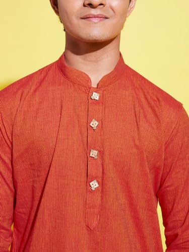 Image of VASTRAMAY boys VASTRAMAY YUVA Boys' Red and White Pure Cotton Kurta Pyjama Set