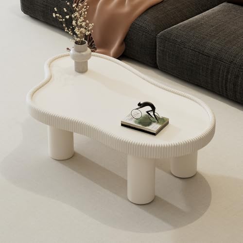 Cloud - Mesa de centro con parte superior de cristal con diseño irregular y bordes redondos, ideal para sala de estar, dormitorio, balcón, patio, 120 x 70 x 41 cm